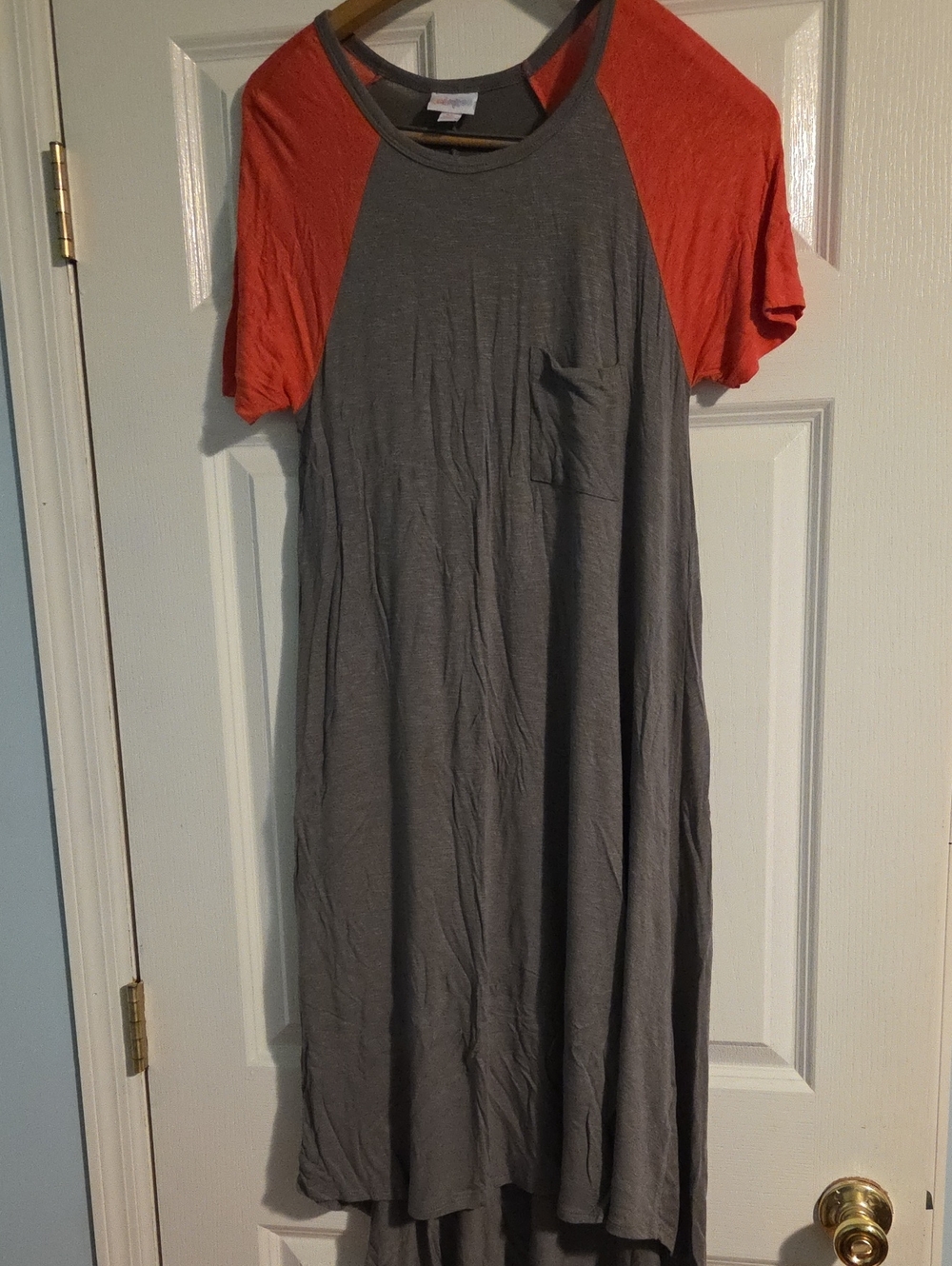 LuLaRoe Gray Dress with Coral Raglan Sleeves